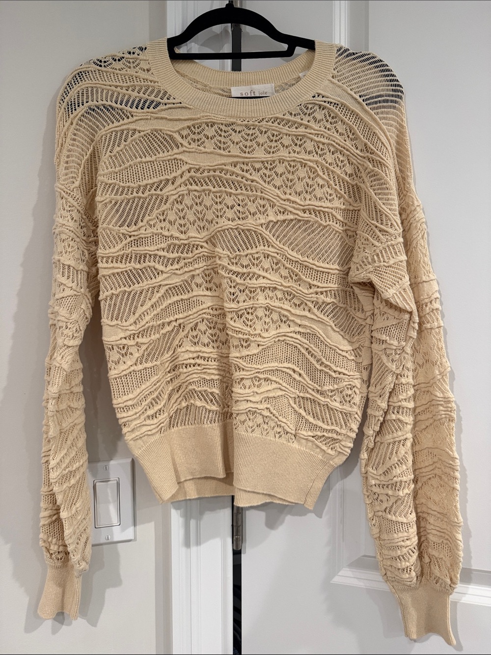 Soft Joie Cream Open-Weave Crewneck Sweater